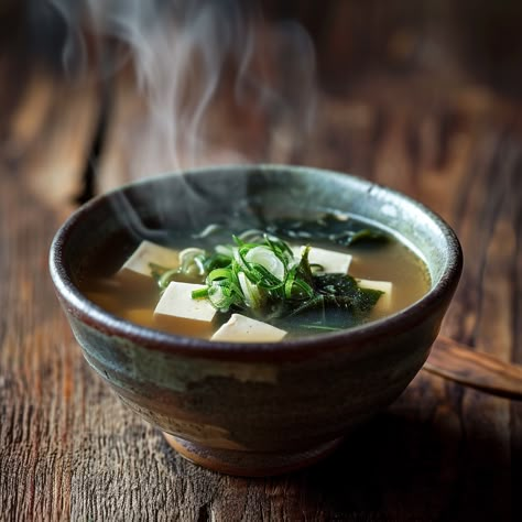 Miso Soup Japanese Cuisine Aesthetic, Miso Soup Aesthetic, Soups Aesthetic, Tofu Seaweed, Soup Aesthetic, Miso Noodle Soup, Soup With Tofu, Japanese Miso Soup, Tofu Cubes