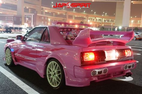 TOYOTA MR2 AW11, Spokon style, stark pink color, Garlish interior, two GT wings (4) Toyota Mr2 Aw11, Toyota Mr2, Pink Car, The Pink, The Road, Pink Color, Toyota, Road, Cars