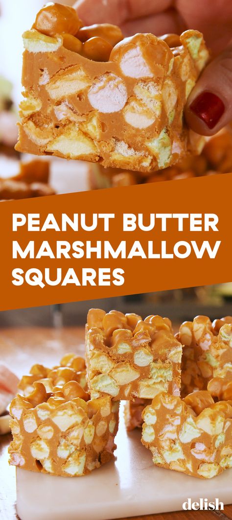 These marshmallow squares are for peanut butter lovers ONLY. Get the recipe at Delish.com. #recipe #easy #easyrecipes #delish #peanut #butter #peanutbutter #marshmallow #dessert #dessertrecipes #nobake Peanut Butter Marshmallow Squares, Marshmallow Squares, Peanut Butter Squares, Peanut Butter Crunch, Peanut Butter Marshmallow, Peanut Butter Chocolate Bars, Peanut Butter Granola, Square Recipes, Marshmallow Treats