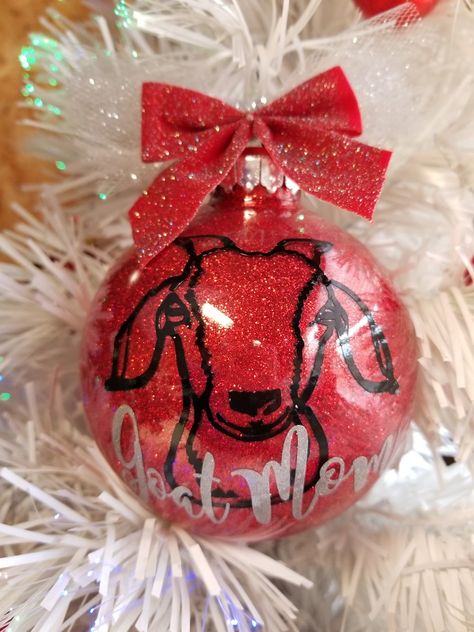 Goat Ornaments Diy, Goat Christmas Ornament, Disney Diy Christmas Ornaments, Farmhouse Christmas Ornaments, Farm Crafts, Glitter Ornaments, Painted Wine Glasses, Christmas Ornaments Homemade, Disney Diy