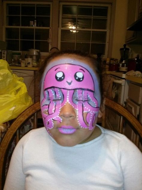 Jelly fish take over Jelly Fish Face Painting, Fish Face Paint, Under The Sea Face Painting, Sea Monster Face Paint, Underwater Face Painting, Jellyfish, Face Painting, Face Paint, Painting Inspiration