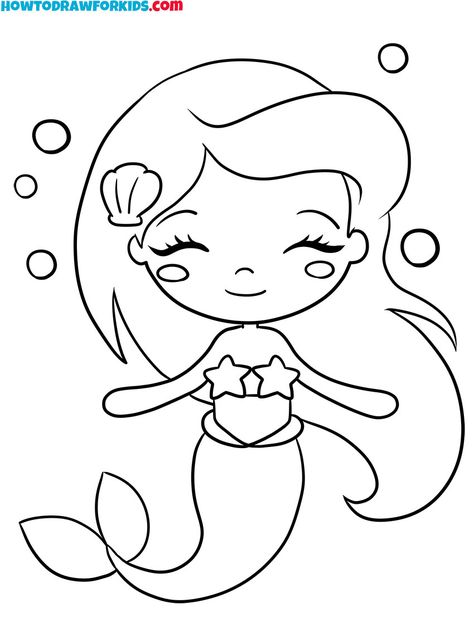 Cartoon Mermaid Drawing Easy, Mermaid Drawing Simple, Draw Mermaid Easy, Mermaid Template Free Printable, Mermaid Drawings Easy, Mermaid Drawing For Kids, Mermaid Cartoon Drawing, Mermaid Easy Drawing, Mermaid Drawing Base