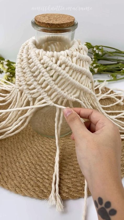 Macrame jar cover- new pattern for beginners 🌿🌸 in 2022 | Macrame design, Rope crafts diy, Macrame patterns Simpul Makrame, Pola Macrame, Macrame Plant Hanger Tutorial, Macrame Plant Hanger Patterns, Macrame Knots Tutorial, Boho Crafts Diy, Macrame Knots Pattern, Diy Macrame Plant Hanger, Macrame Wall Hanging Diy