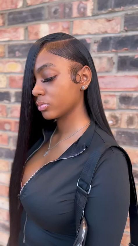 Side Part Long Quick Weave, Straight Bundles Hairstyles Black Women, Sew In Straight Hair Side Part, Middle Part Quick Weave With Leave Out Straight, Side Part Leave Out Quick Weave, Side Part Straight Hair Black Women, Side Part Sew In With Leave Out Straight, Side Part With Swoop, Straight Quickweave