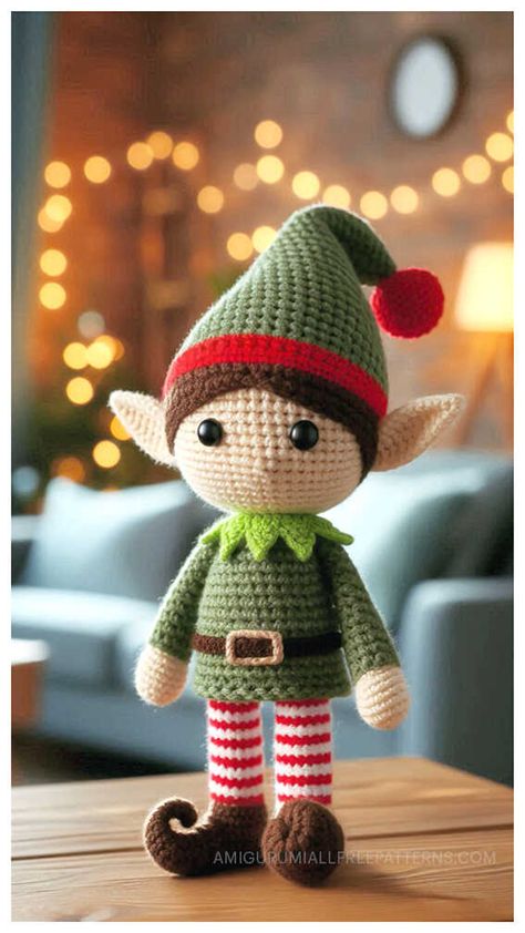 Amigurumi Elf Doll Crochet Free Pattern Christmas Elf Doll Free Sewing Pattern, Christmas Elf Amigurumi Free Pattern, Crochet Elf Ornament Free Pattern, Knitted Doll Patterns Free English, Crochet Elf Pattern, Free Amigurumi Christmas Patterns, Elf Amigurumi, Crochet Christmas Elf, Amigurumi Christmas Tree