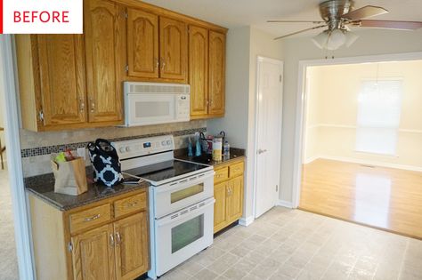 Before and After: This Is Not One of Those Wall-to-Wall White Kitchen Remodels 90s Kitchen Remodel, 90s Kitchen, Old Fashioned Kitchen, Budget Kitchen Remodel, Refacing Kitchen Cabinets, White Kitchen Remodeling, Wall White, Tiny Apartments, Kitchen Remodel Before And After