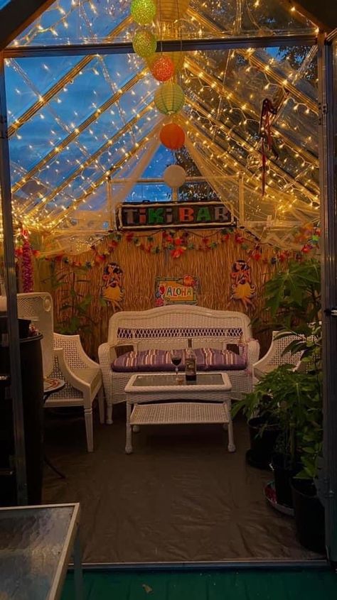 Honeysuckle Cottage, Potting Sheds, She Shed, Backyard Patio Designs, Glass House, Holly Jolly, Patio Design, Backyard Patio, Fairy Lights