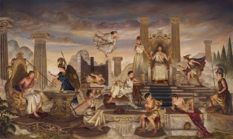 Mathematics Art, Greek Mythology Gods, Mount Olympus, Greek Gods And Goddesses, Greek Mythology Art, Athena Goddess, Roman Mythology, Triple Goddess, Mythology Art