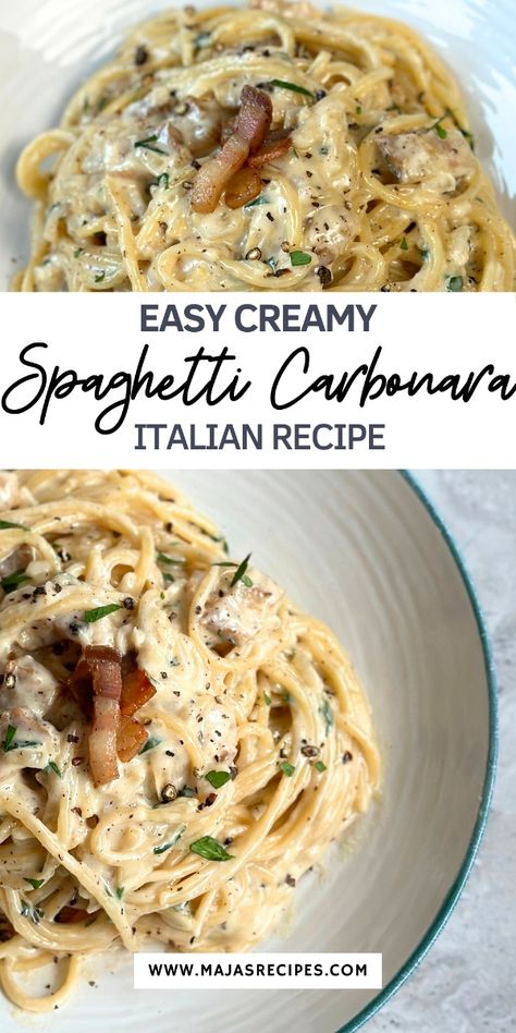 Enjoy this creamy carbonara recipe that brings the classic Italian flavors right to your kitchen! With just a few simple ingredients—eggs, cheese, and bacon—this dish comes together in minutes. It’s perfect for a quick dinner or when you want something rich and satisfying without the fuss. Perfect for an easy fall dinner recipe or a back-to-school lunch. Save this pin for an easy carbonara recipe that’s full of flavor and ready in no time! Spaghetti Carbonara Easy, Elbow Pasta Recipes Easy, Sausage And Pasta Recipes Easy, Easy Cheese Pasta, Creamy Carbonara Recipe, Easy Beef Pasta, Easy Baked Pasta Recipes, Chicken And Pasta Recipes Easy, Easy Pasta Recipes Healthy