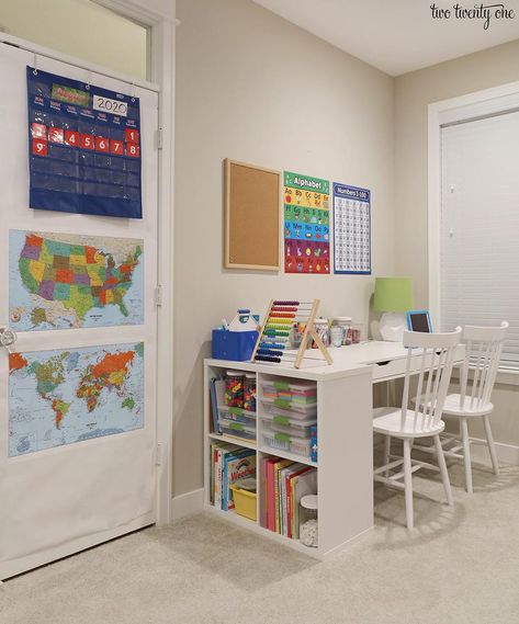 Playroom Remodel, Homeschool Room Decor, Homework Area, Homeschool Room Design, Homeschool Room Organization, Homework Room, Homework Organization, Homework Station, Kids Desk