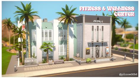 Fitness & Wellness Center - a gym for Oasis Springs Sims 4 Oasis Springs Gym, Sims 4 Gym Layout, Sims Gym, Sims 4 Gym, Ts4 Builds, Oasis Springs, Pool Yoga, Gym Pool, Build Inspiration