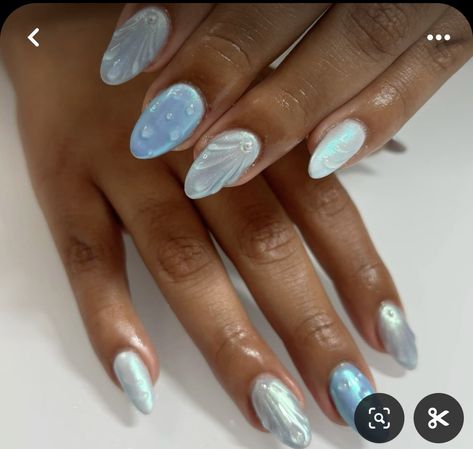 Purple Mermaid Nails, Blue Mermaid Nails, Blue Chrome Nails Designs, Mermaid Chrome Nails, Mermaid Nails Design, Summer Nails Chrome, Chrome Nails Summer, Summer Nails Blue, Hawaii Nails