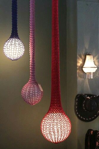 Handmade Lamps Creative, Knit Lampshade, Knitted Lampshade, Table Lamp Diy, Crochet Lampshade, Crochet Lamp, Lights Hanging, Crochet Home, Dream House Decor