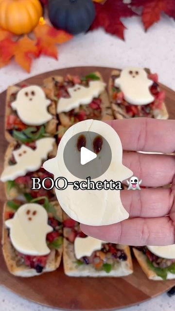 @thefeedfeed on Instagram: "@thesnowyblonde’s BOO-schetta is an easy appetizer recipe that is perfect for holiday parties 👻🎃

Get the details below and keep tagging #feedfeed for a chance to be featured.

HOW TO:
1. Slice french bread into 3-inch slices. Slice in half again.
2. Arrange on a baking sheet. Scoop out some of the bread if desired, and brush the top of the bread with olive oil.
3. Bake at 450F for 7 minutes.
4. Meanwhile, in a bowl mix together a container of Trader Joes bruschetta sauce and a bag of steamed lentils. Set aside.
5. Using halloween themed cookie cutters, slice mozzarella into spooky shapes.
6. Top the bread slices with arugula, the bruschetta mixture, balsamic glaze, and mozzarella cheese. 
7. Optional: use additional balsamic glaze to draw faces onto the chees Boo Schetta, Bruschetta Sauce, Steamed Lentils, Bread With Olive Oil, Halloween Charcuterie, Halloween Menu, Halloween Food Treats, Draw Faces, Fall Things