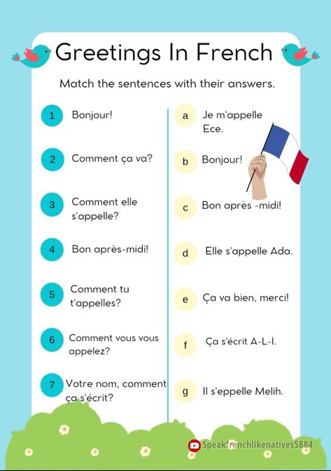 Greetings In French, French Greetings, Kids Worksheets, Worksheets For Kids, Quick Saves