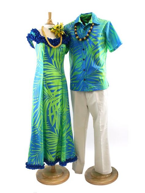 Aloha Outlet Exclusive Matching Hawaiian Outfits Hawaiian Style Clothes, Puletasi Designs, Matching Hawaiian Outfits, Hawaiian Wedding Dress, Dress Hawaiian Style, Samoan Dress, Hawaiian Wear, Hawaiian Outfits, Island Style Clothing