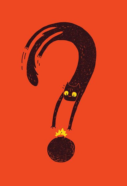 Mitch Loidolt Curiosity Killed The Cat, A Black Cat, Curious Cat, Cat Art Print, Cats Illustration, Question Mark, Cat Illustration, Doodle Drawings, Cat Print