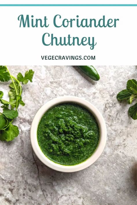 Mint coriander chutney is a spicy & refreshing condiment prepared from fresh mint & coriander leaves, generally served with chaat & snacks. Vegan Hummus Recipe, Coriander Recipes, Indian Chutney Recipes, Finger Snacks, Coriander Chutney, North Indian Recipes, Chutney Recipe, Hummus Recipe, Coriander Leaves