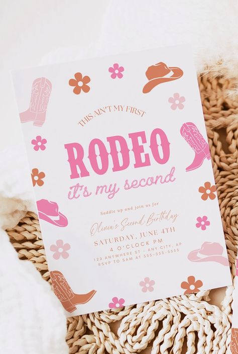 The perfect digital invitation template for your little girl's retro western themed 2nd birthday party! Effortlessly customize and share the joy online with this chic design. A perfect base for your decor to set the tone for a beautiful event! Perfect for hassle-free party planning. Make the day memorable and share the excitement with friends and family. Instant Download with the option of sending via text or printing. Visit 'Our Dearest Moments' to shop the product and buy now! This Ain't My First Rodeo Its My Second, 2nd Birthday Rodeo Theme Girl, 2 Year Birthday Theme Cowgirl, Texas Two Step Birthday Party, My Second Rodeo Birthday Girl, Toddler 2nd Birthday Ideas Girl, 2nd Girl Birthday Themes, Not My First Rodeo 2nd Birthday Girl, 2nd Birthday Theme For Girl