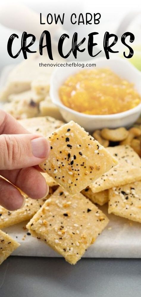 An easy, keto-friendly summer menu idea you can share! Low Carb Crackers Recipe is the best, made from almond flour then topped with Everything Bagel Seasoning and parmesan cheese. An all-time favorite gluten-free treat perfect for a snack or appetizer tray this summer! Friands Recipe, Low Carb Crackers Recipes, Keto Everything, Homemade Crackers Recipe, Novice Chef, Dips Recipes, Low Carb Crackers, Crackers Recipe, Appetizer Tray