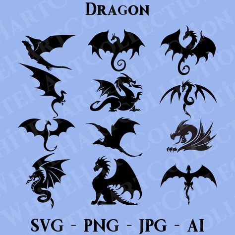 Dragon Sillouhette, Fourth Wing Svg, Winged Dragon Tattoo, Dragon Wings Tattoo, Dragon Clip Art, Dragon Stencil, Flame Dragon, Svg Crafts, Dragon Svg