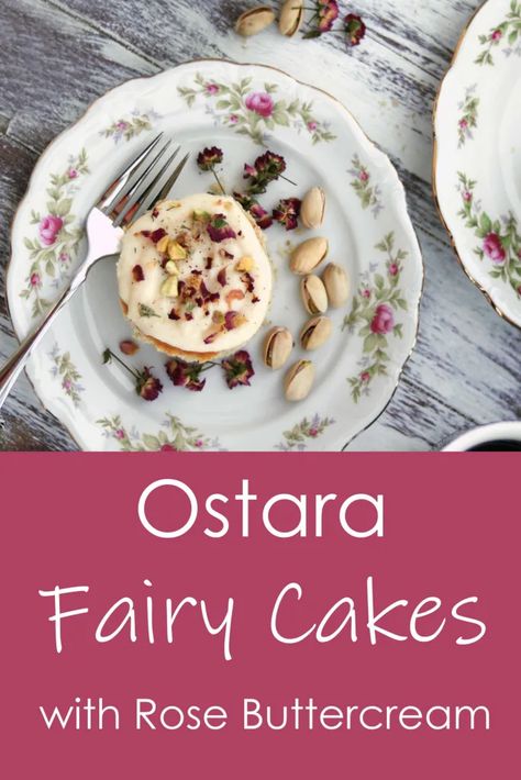 Ostara Fairy Cakes with Pistachios & Rose Buttercream - Moody Moons Ostara Recipes Baking, Ostara Fairy Cakes, Ostara Baking, Ostara Recipes Pagan, Ostara Foods, Fae Food, Ostara 2023, Ostara Decor, Ostara Decorations