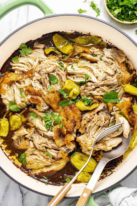 Mississippi Chicken (Oven + Slow Cooker) - Midwest Foodie Mississippi Chicken In Oven, Mississippi Chicken Oven, Memphis Chicken, Mississippi Chicken Crockpot, Mississippi Chicken Slow Cooker, Rotisserie Chicken Soup, Chicken Potato Soup, Stove Top Chicken, Mississippi Chicken