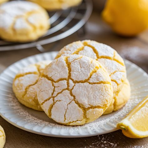 Nonna’s Limoncello Crinkle Cookies Italian Scones Recipe, Limoncello Desserts Italian, Limoncello Cookies Recipe, Italian Lemon Cookies Recipe, Nonnas Italian Recipes, Whipped Cookies, Limoncello Cookies, Lemoncello Dessert, Semolina Cookies