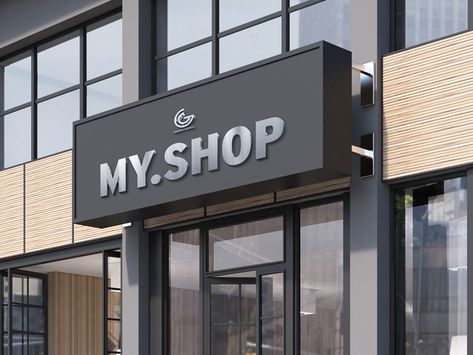 Free Psd Shop Facade Mockup by Graphic Google Logo Gamer, Desain Merek, Sport Videos, Shop Facade, Design Mockup Free, Exterior Signage, Shop Sign Design, Sign Mockup, Shop Front Signage