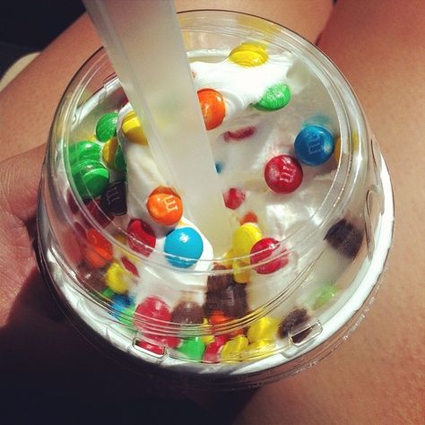 M&M's McFlurry from McDonald's #glutenfree M&m Mcflurry, Mcdonalds Mcflurry, Ice Cream Recipes Machine, Gluten Free Items, Gluten Free Restaurants, Gluten Free Menu, Pretty Aesthetic, 2000s Nostalgia, Rainbow Aesthetic