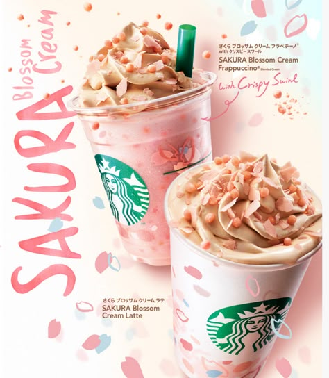 Sakura Latte, Starbucks Poster, Ice Cream Poster, Beverage Poster, Food Banner, Food Menu Design, Food Graphic Design, Drinks Design, Food Poster Design