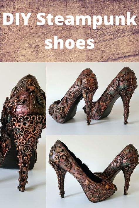 Steampunk Heels, Altered Shoes, Steampunk Diy Crafts, Diy Steampunk, Steampunk Shoes, Steampunk Mixed Media, Steampunk Christmas, Steampunk Crafts, Wax Art