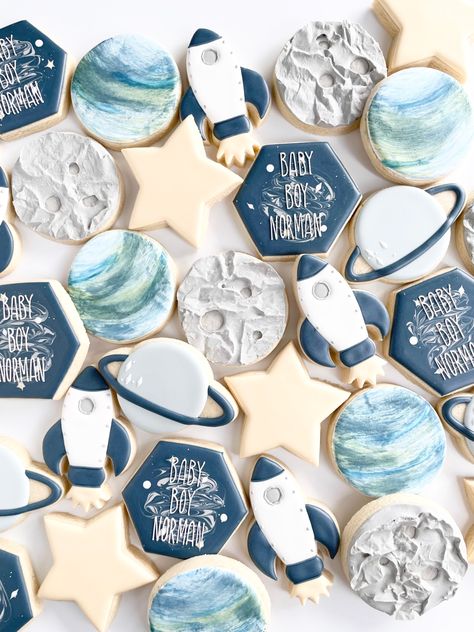 Space Theme Cookies, Space Birthday Cookies, Theme Cookies, Outer Space Theme, Outer Space Birthday, Space Birthday, Space Theme, Birthday Cookies, Come Together