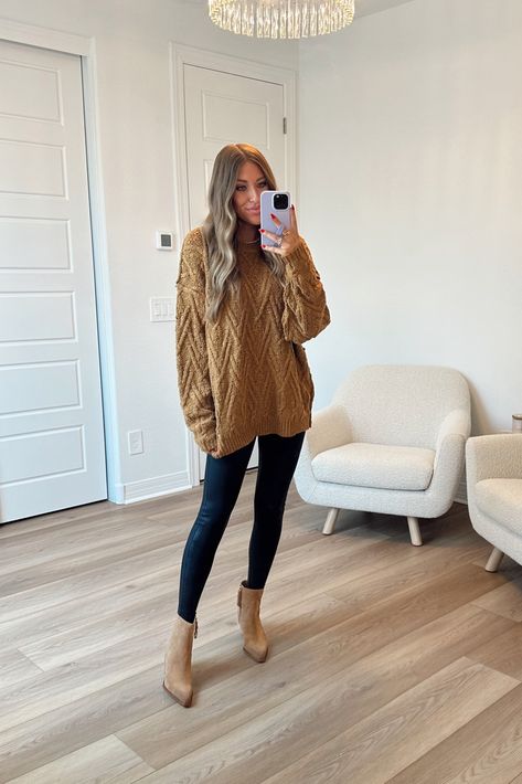 Tunic Sweater Outfits, Brown Tunic, Winter Sweater Outfits, Gray Tunic, Sweater Outfit, Cable Stitch, Fall 2023, Free People Sweater, Outfit Inspo Fall