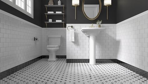 How to Find Underground Water Pipes | Hunker White Penny Tile Bathroom, Tile Baseboard, Penny Tiles Bathroom, Basement Bathroom Design, Classic Bathroom Design, Top Bathroom Design, White Bathroom Designs, Laundry Room Bathroom, Room Tiles