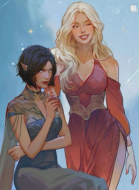 amren and mor Starfall Dress, Frostbite Studios, Jacket Illustration, Acotar Fan Art, Acotar Art, Court Of Thrones And Roses, Acotar Fanart, Sjm Universe, Court Of Dreams