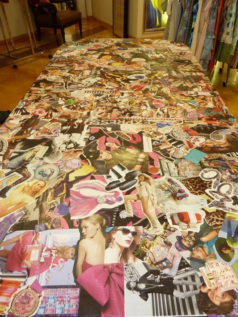 Modge-podged table covered with pictures from Magazines. Extremely easy + fun to do! Collage Table, Decoupage Using Magazines, Transfer Magazine Image To Paper, Modge Podge Table, Mod Podge Magazine Collage, Can You Modge Podge Over Pictures, Picture Letters Modge Podge, Mod Podge Crafts, Modge Podge