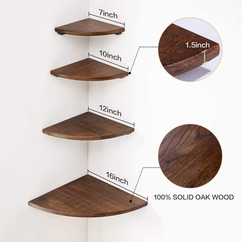 Small Bathroom Corner Shelf Ideas, Round Corner Shelves, Corner Shelf Design Living Room, Small Bedroom Shelving Ideas, Corner Nightstand, Modern Floating Shelf, Rustic Corner Shelf, Shelf Round, Fall Dining Room Table