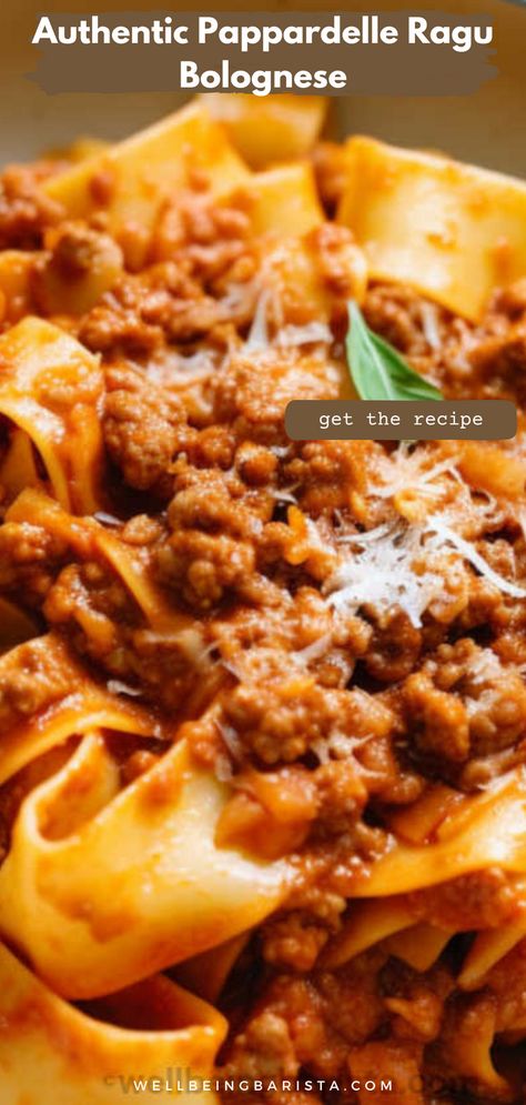 Embark on a culinary journey with our Ultimate Authentic Pappardelle Ragu Bolognese recipe! Wide ribbons of pasta embrace a rich, slow-cooked meat sauce, creating a symphony of flavors that will transport you straight to Italy. Unlike many versions, the authentic recipe does not require any heavy cream, taste it to believe it! #bolognesesauce #ragu #pappardelle Turkey Ragu Recipes, Ground Beef Ragu Recipe, Pappardelle Bolognese Recipe, Chicken Ragu Pasta, Beef Pappardelle Recipes, Ragu Bolognese Recipe, Pappardelle Ragu, Ground Beef Ragu, Ragu Pappardelle