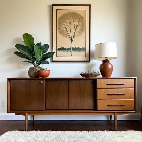 Why Mid-Century Modern Credenzas Are So Versatile? - 2024 Entry Credenza, Credenza Ideas, Credenza Styling, Mid Century Modern Credenza, Modern Credenza, Mid Century Modern Decor, Functional Storage, Mid Century Modern Design, Minimalist Aesthetic