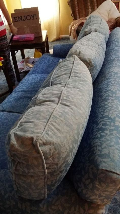 Faded upholstery on couch, how do I fix it? - Hello, I lucked out at Savers yesterday and picked up a beautiful Thomasville sofa for $7.00! The reason why it wa… Couch Refresh, Denim Couch, Low Couch, Denim Sofa, Staining Wood Floors, Painting Fabric Furniture, Couch Repair, Mattress Buying, Couch Fabric