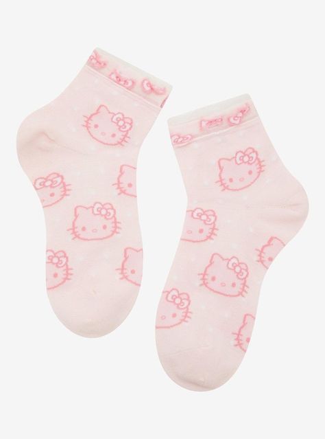 Hello Kitty Socks, Sanrio Clothes, Kitty Clothes, Hello Kitty Clothes, Mesh Bows, Hello Kit, Tall Hoodies, Pink Socks, Pink Hello Kitty