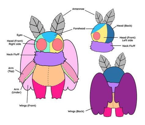 Easy Stuff Animals Patterns, Mothman Plush Pattern, Moth Plush Pattern, Chibi Plush Pattern, Plushie Patterns Free Templates, Stuffed Animal Patterns Free Templates, Free Plush Sewing Patterns, Plush Drawing, Mothman Plush