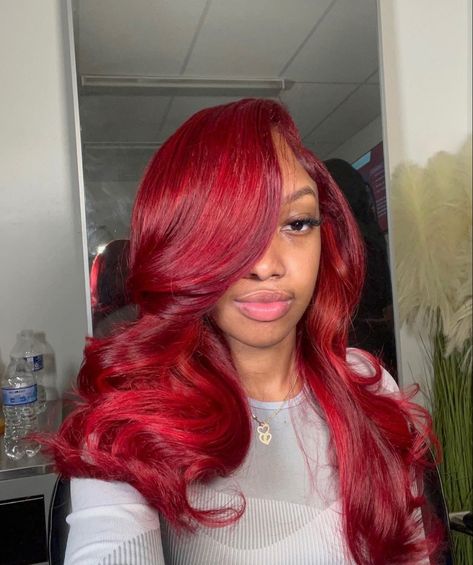 Red Hair Inspo Black Women, Red Silk Press Natural Hair, Girl Updo, Red Weave Hairstyles, Hoco Ideas, Pressed Natural Hair, Black Ponytail, Silk Press Natural Hair, Red Hair Inspo