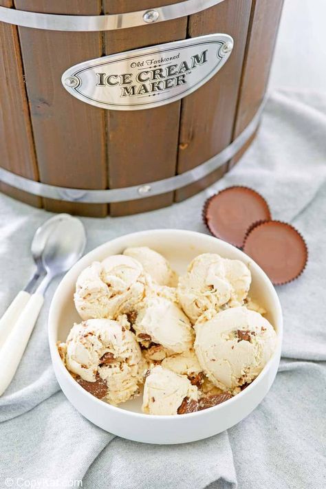 Homemade Peanut Butter Ice Cream with peanut butter cups is a tasty treat! Get the easy recipe and find out how to make the best peanut butter ice cream from scratch. This old fashioned ice cream is churned in an ice cream maker and perfect for peanut butter lovers! #peanutbutterrecipes #icecreamrecipes #easyicecream #summerrecipes Homemade Peanut Butter Ice Cream, Peanut Butter Ice Cream Recipe, Ice Cream From Scratch, Peanut Butter Cup Ice Cream, Best Homemade Ice Cream, Organic Ice Cream, Old Fashioned Ice Cream, Homemade Peanut Butter Cups, Butter Ice Cream