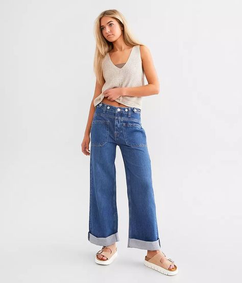 Free People Palmer Wide Leg Cuffed Jean - Women's Jeans in Tunnel Vision | Buckle Tunnel Vision, Cuffed Jeans, Leg Cuffs, Free Clothes, Short Pants, Blue Jeans, Apparel Accessories, Women's Jeans, Mid Rise