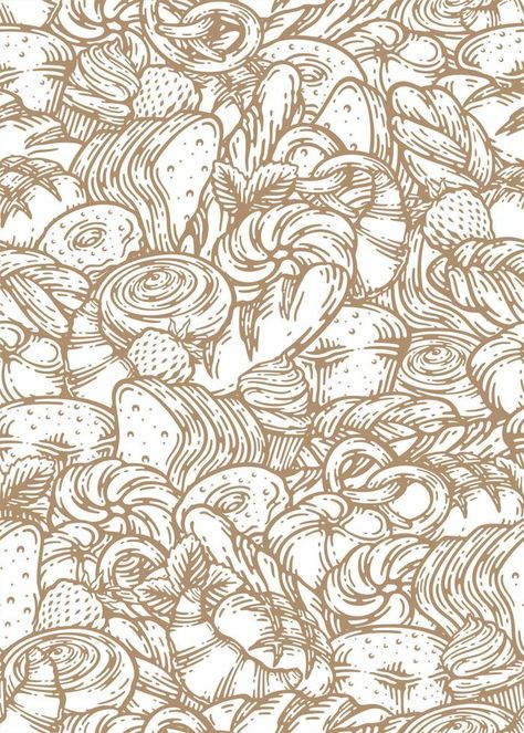 Hand drawn seamless pattern of bread and bakery products. Baked goods background. Vector illustration. Bakery Products, Bread Art, Bread And Pastries, Vector Hand, Vector Background, Vector Logo, Baked Goods, Graphic Illustration, Seamless Pattern