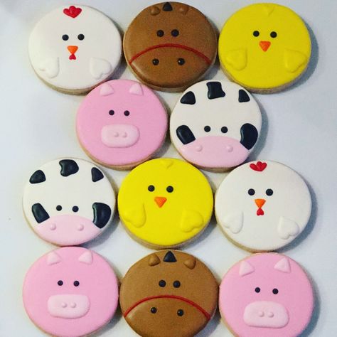 Farm Animal Cookies Decorated, Farm Animal Cookies, Animal Biscuits, Sheep Cookies, Cutout Cookie, Birthday Biscuits, Painted Cookies, Cow Cookies, Farm Cookies