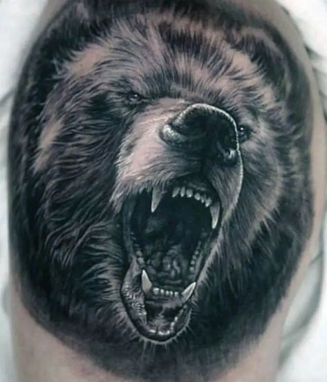 12+ Cool Roaring Bear Tattoo Designs - PetPress Roaring Bear Tattoo, Roar Tattoo, Bear Tattoos For Men, Grizzly Bear Tattoos, Roaring Bear, Bear Tattoo Designs, Food Tattoos, Bear Tattoos, Leg Tattoo Men