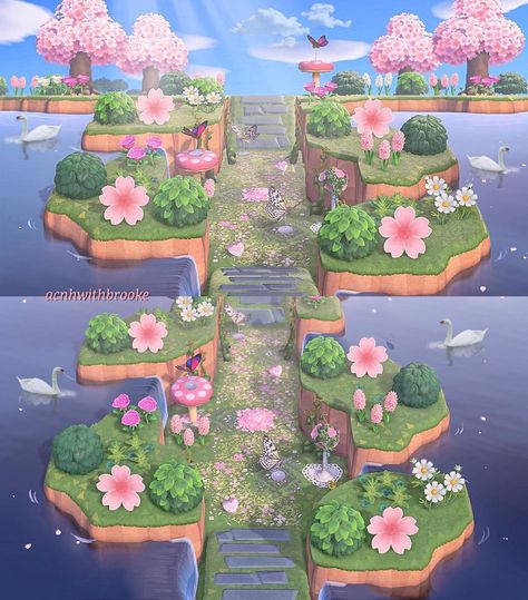 Acnh Museum Exterior Fairycore, Acnh Lovecore Island, Fairy Core Island Animal Crossing, Acnh Fairycore Builds, Fairy Core Animal Crossing Codes, Anch Builds, Acnh Fairy Codes, Acnh Gallery, Aesthetic Animal Crossing Island